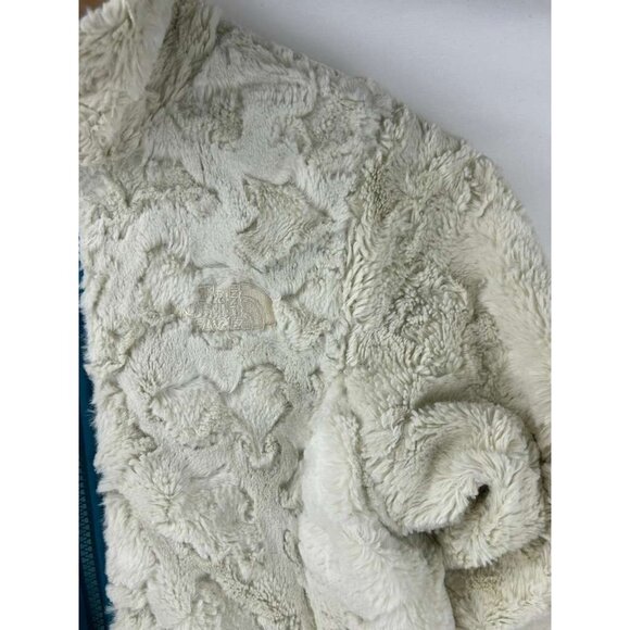 The North Face Reversible Girls Medium Teal Jacket Puffer Fuzzy Fleece Full Zip - Picture 11 of 16